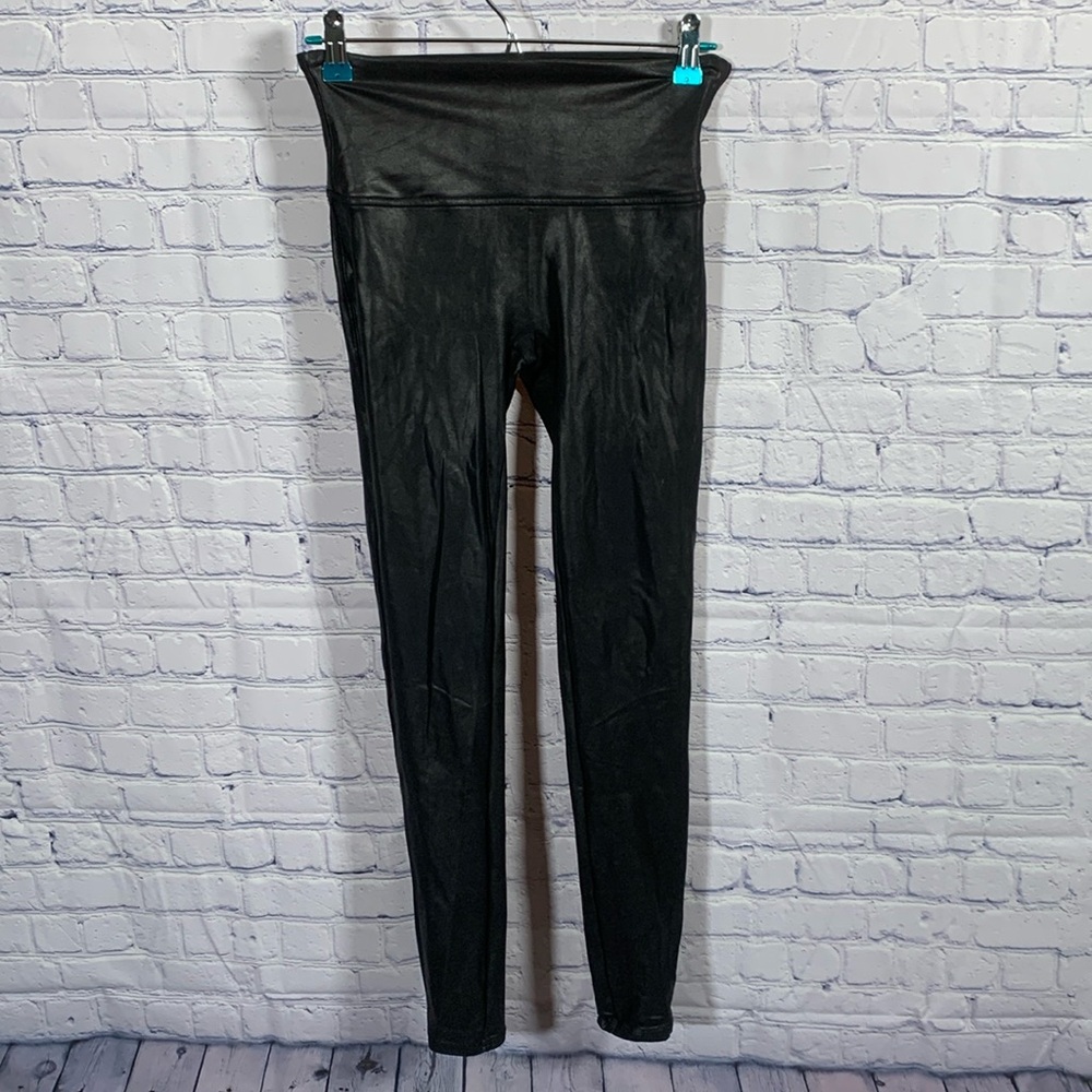 Spanx Womens Moto Faux Leather Leggings Black Size M